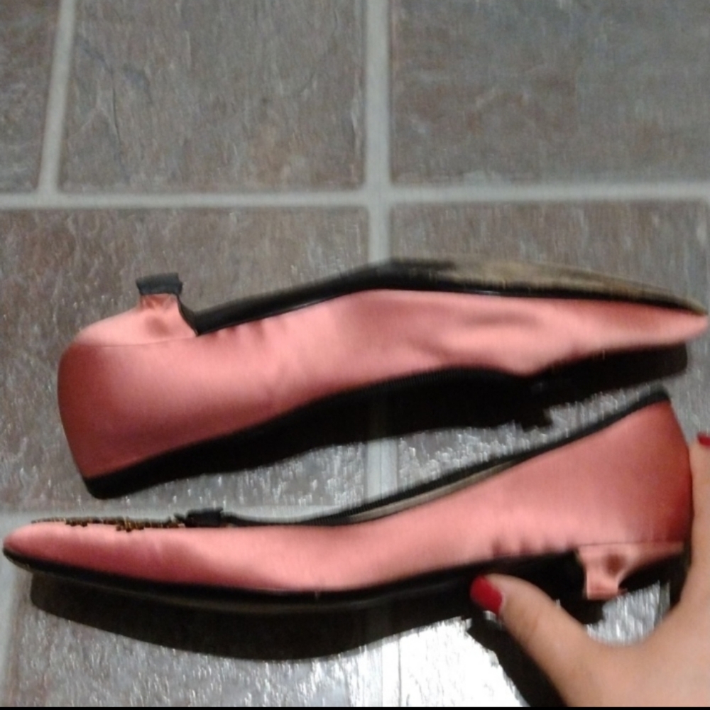 PRADA Ballerina RoseSilk Leather Bows Beads Sequins Square Toe kitten heel 37 - Picture 5 of 9